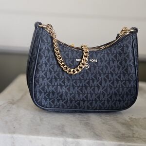 Michael Kors Dark Blue Shoulder Bag with Gold Chain